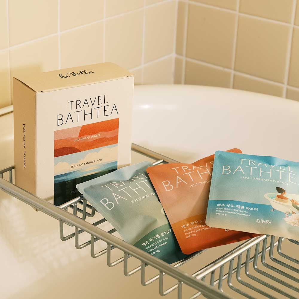 HIVELLA Travel Bath Tea Set 180g (60g x 3Pouch) Jeju Herbal Bath Salt _ Made in KOREA